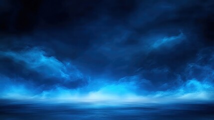 Obraz premium A serene, moody seascape featuring dark blue skies and calm waters, evoking a sense of tranquility and depth.