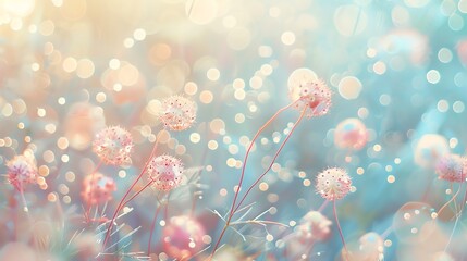 A soft, dreamy, pastel background with bokeh and flowers.