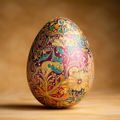 Warm and Colorful Decorated Easter Egg with Easter Bunny