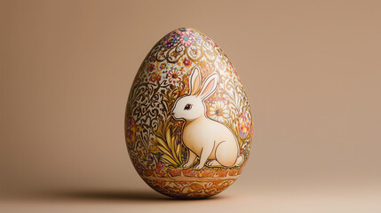 Warm and Colorful Decorated Easter Egg with Easter Bunny