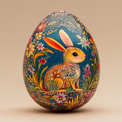 Warm and Colorful Decorated Easter Egg with Easter Bunny
