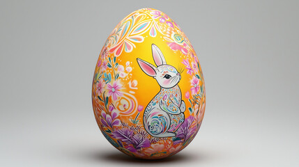Warm and Colorful Decorated Easter Egg with Easter Bunny