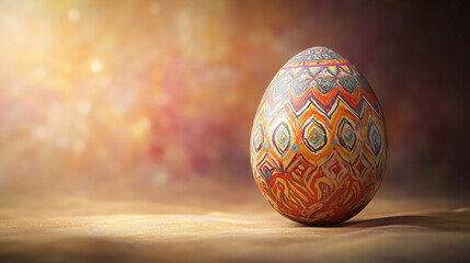 Warm and Colorful Decorated Easter Egg with Easter Bunny