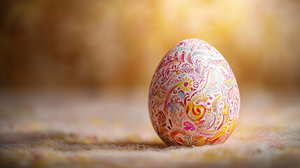 Warm and Colorful Decorated Easter Egg with Easter Bunny