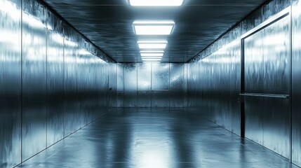 Mysterious Metallic Corridor in a Dimly Lit Environment