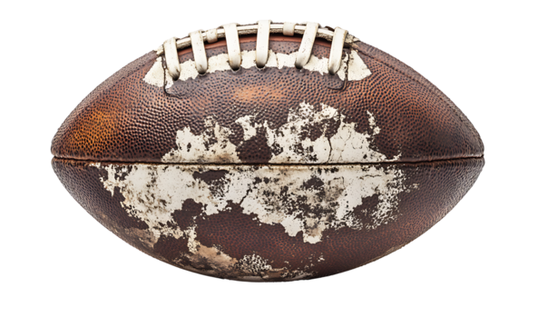 Leather American football ball isolated on white background, American football ball sports equipment on white PNG. AI GENERATED