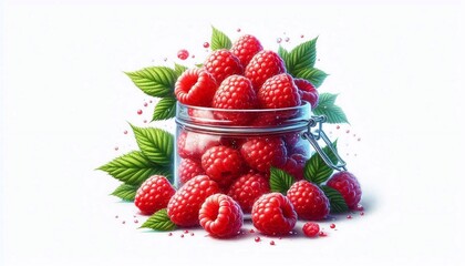 Ripe raspberries transparent white background