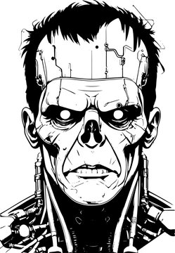 black and white cyborg portrait clip art preview