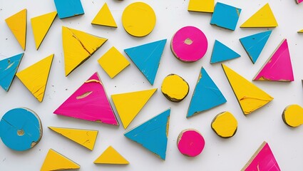 A colorful geometric pattern of abstract numbers and triangles forms a vector art illustration