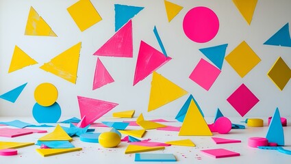 A colorful geometric pattern of abstract numbers and triangles forms a vector art illustration