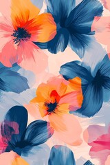 Vertical Abstract floral liquid design, colorful seamless ikat.