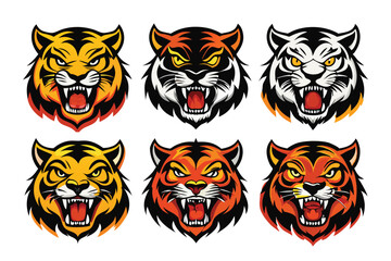 Fototapeta premium Tiger head mascot collection, tiger icon set. Vector illustration
