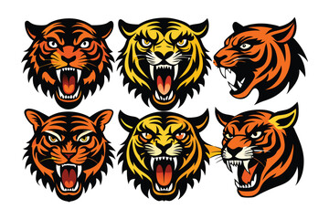 Obraz premium Tiger head mascot collection, tiger icon set. Vector illustration