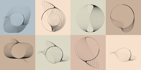 Art composition with halftone dots .Modern art design .Neutral color stripes .Transition dots. Geometric shape. Wall art
