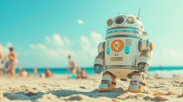 AI Vacation Planner, Innovative robot crafts personalized itineraries for effortless travel, minimalistic design enhances user interaction, spacious and uncluttered environment