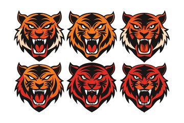 Fototapeta premium Tiger head mascot collection, tiger icon set. Vector illustration