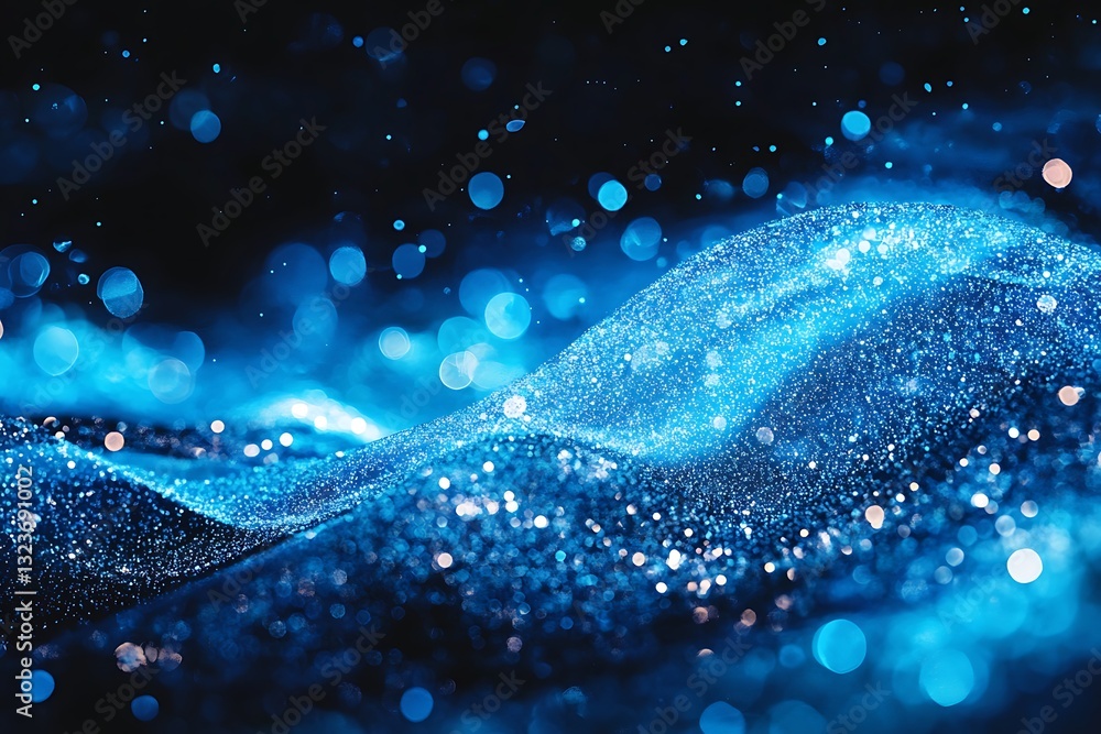 Poster blue sparkling waves with bokeh effect for creative background design