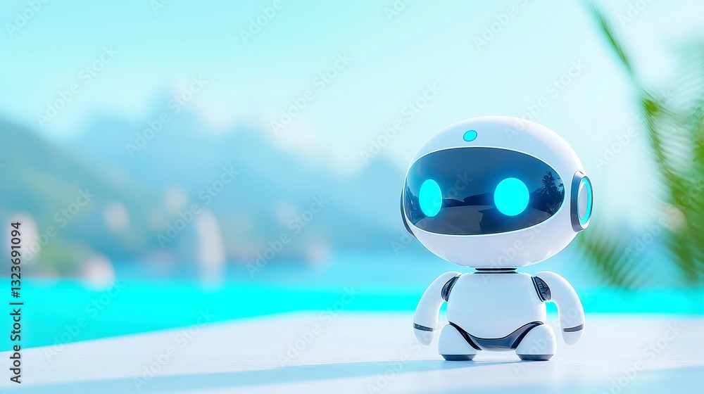 Poster ai adventure companion, tailored robot guide for personalized explorations, minimalist backdrop, cle