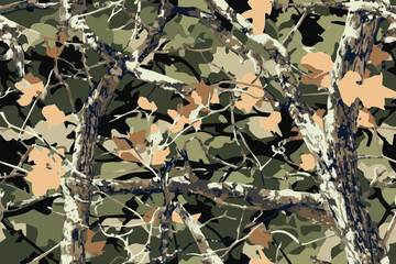 Hunting camouflage modern pattern, vector military print. real tree forest camouflage seamless pattern. Abstract grunge hunting camouflage background. 