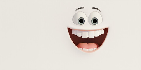 Obraz premium Joyful Expression: A close-up of a cartoon face featuring big, expressive eyes and a wide, beaming smile, conveying a sense of pure happiness and delight.