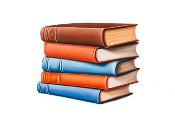 An illustration of five books stacked on top isolated on white background PNG.AI GENERATED
