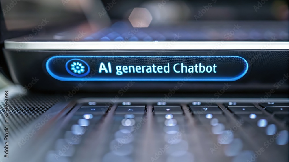 Aufkleber customer experience interaction data concept. ai chatbot interface on a laptop keyboard.