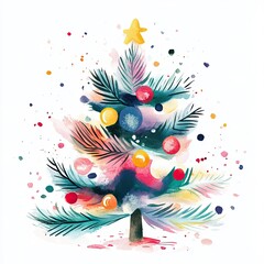 Vibrant Holiday Watercolor Card Design Isolated Festive Elements