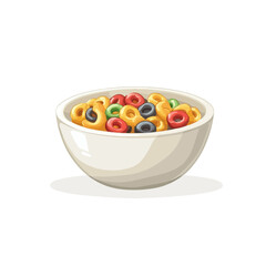 My Simple flat 2D icon colorful cereal in white bowl isolated on transparent  background, vector, flat design, animation design, simple flat 2D icon, clipart