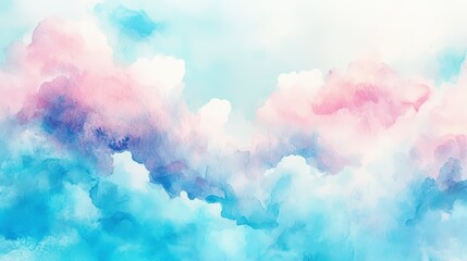 Fototapeta premium Dreamy Pastel Watercolor Cloudscape Soft Pink, Blue, And White Hues