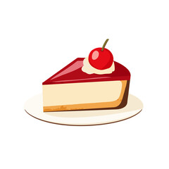 My Simple flat 2D icon sliced cheesecake with cream and almond isolated on transparent background, vector, flat design, animation design, simple flat 2D icon, clipart