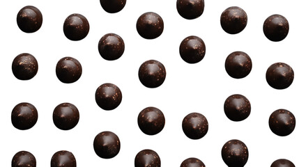Dark chocolate drops, top view --ar 16:9