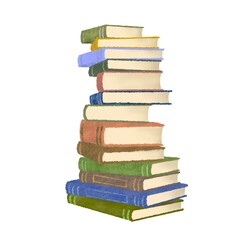 高く積み重ねた本のイラスト