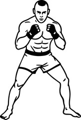 Fototapeta premium Mma fighter in fighting stance, ready for combat athletic strength and martial arts dedication