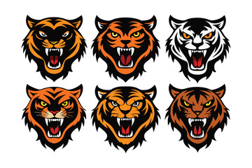 Tiger head mascot collection, tiger icon set. Vector illustration