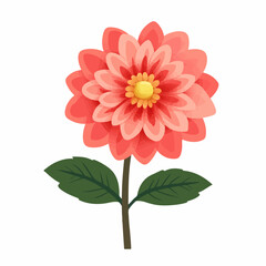 My Simple flat 2D icon red dahlia branch with leaves isolated on transparent background, vector, flat design, animation design, simple flat 2D icon, clipart