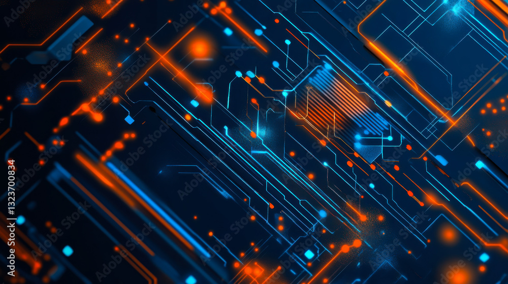 Aufkleber vivid abstract digital background showcasing glowing lines and circuits in deep blue and orange tone