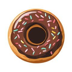 A Simple flat 2D illustration icon Chocolate doughnut isolated on transparent background, vector, flat design, animation design, simple flat 2D icon, clipart