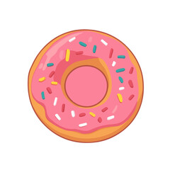 A Simple flat 2D illustration icon pink doughnut isolated on transparent background, vector, flat design, animation design, simple flat 2D icon, clipart