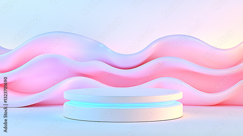 Poster dynamic abstract waves showcase studio 3d render modern art environment eye-level view creative conc