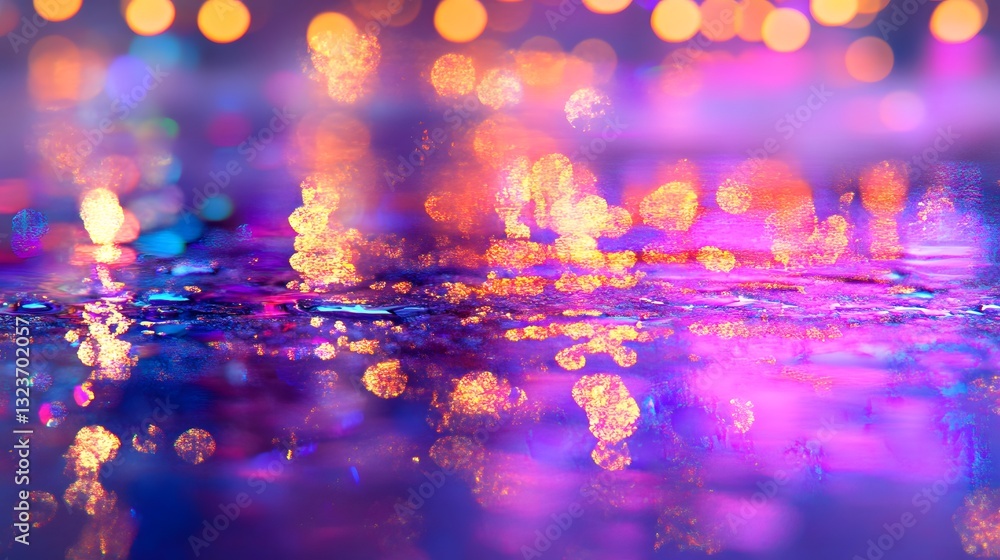 Poster abstract colorful lights reflecting on a wet and textured surface