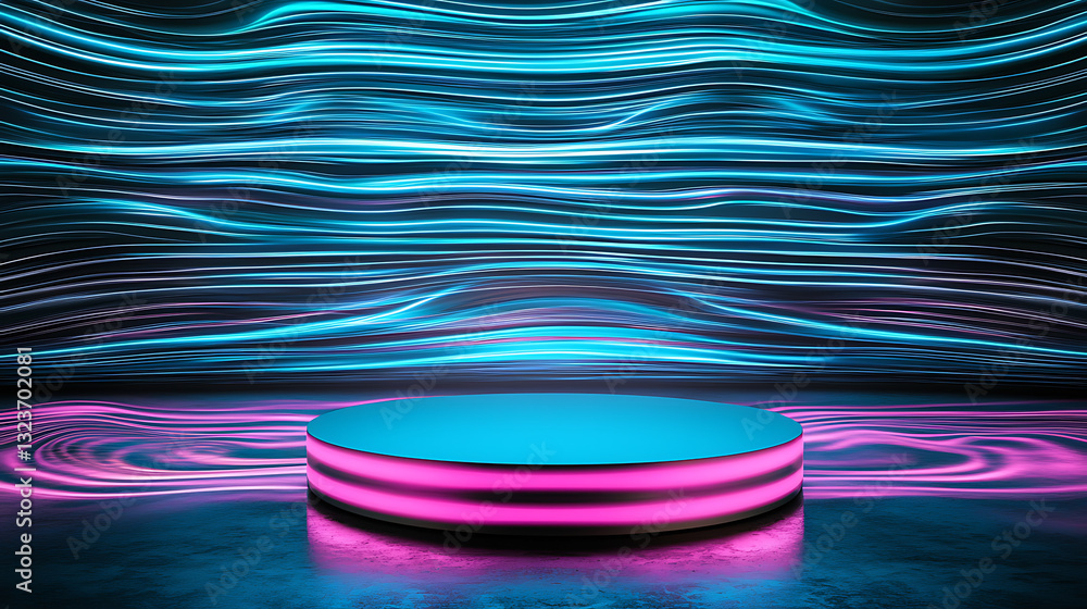 Poster dynamic light show event on a stage modern studio visual content vibrant environment wide angle insp
