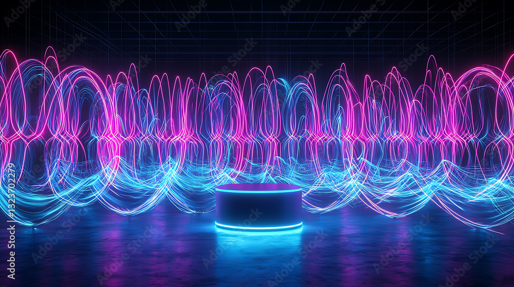 Aufkleber dynamic light waves dance in a futuristic scene studio setting digital art vibrant colors 3d renderi