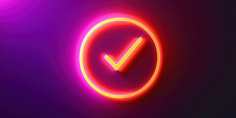 A neon sign with a red check mark in the center