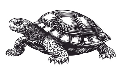 Fototapeta premium Detailed tortoise vector illustration in linear style, icons set.
