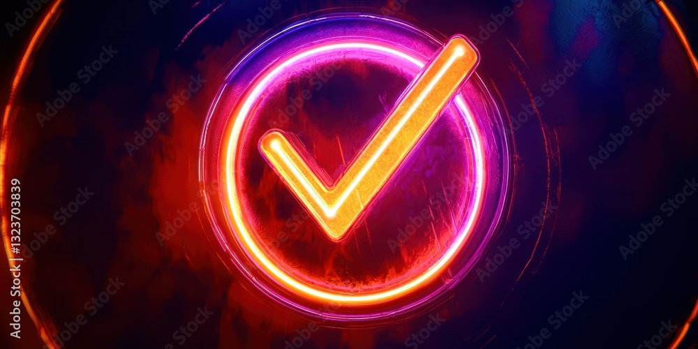 Aufkleber a glowing red and orange check mark is displayed in a dark blue background