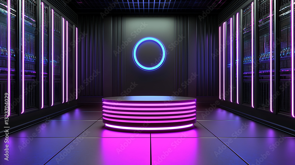 Poster futuristic lighting showcase modern data center 3d render digital environment low angle technology i