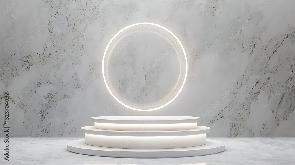 Poster illuminated circular stage display modern gallery digital art minimalist design centered perspective