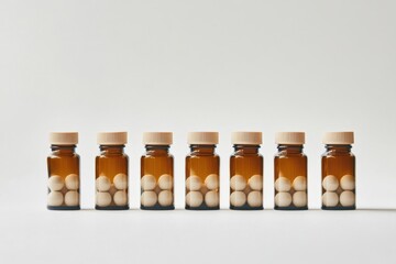 Elegant Brown Bottles Filled with White Pills - A Simple Pharmacy Display