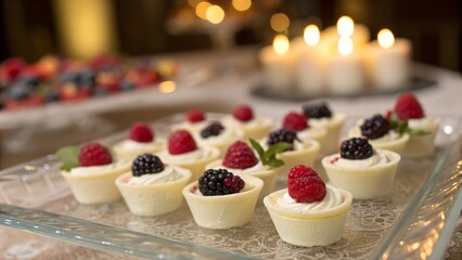 "Elegant Delights: Berry-Topped White Chocolate Desserts"