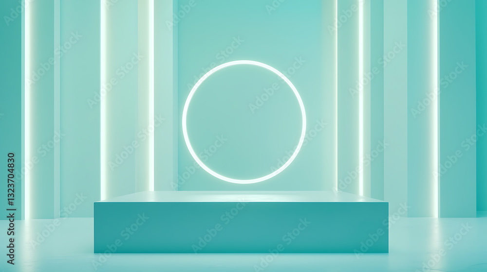 Poster illuminated circular display modern studio abstract art minimalist environment eye-level perspective